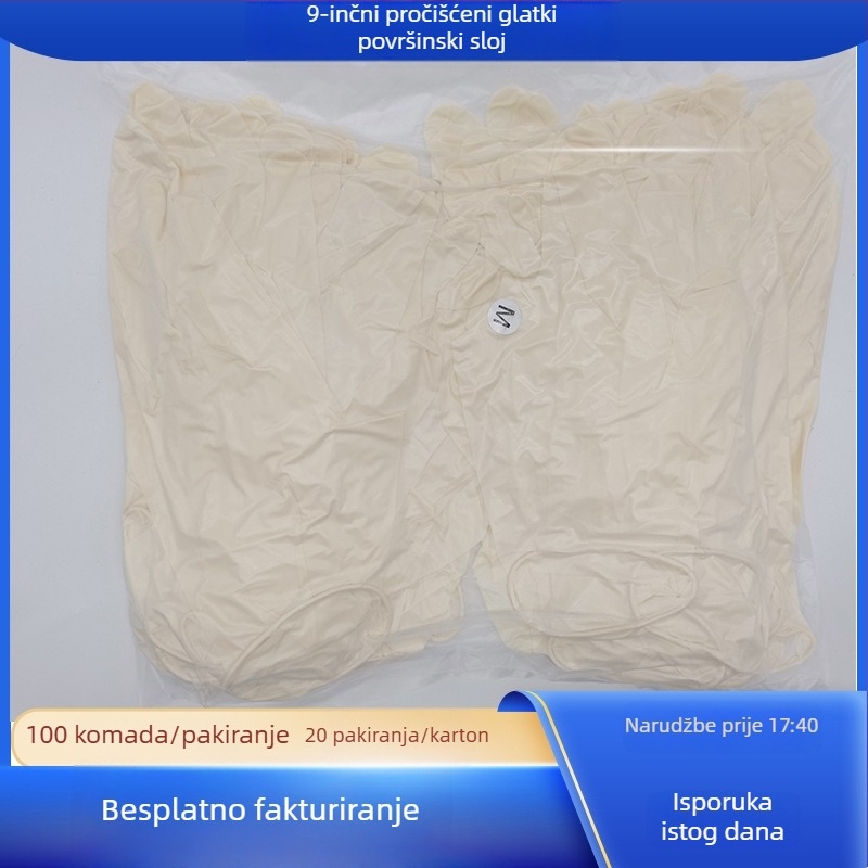 Lateks rukavice za čistu sobu klase 1000, antistatične, bez pudera, jednokratne, veličine 9–12 inča, glatke ili teksturirane površine, debelje