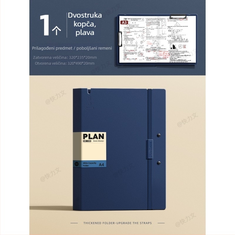 Folder za ispite A3/A4 s prozirnim umetcima za umetke, dvostruki klip, PP materijal