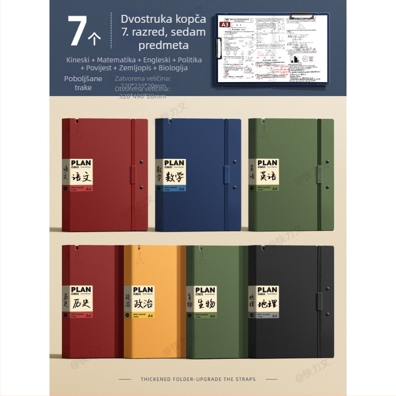 Folder za ispite A3/A4 s prozirnim umetcima za umetke, dvostruki klip, PP materijal