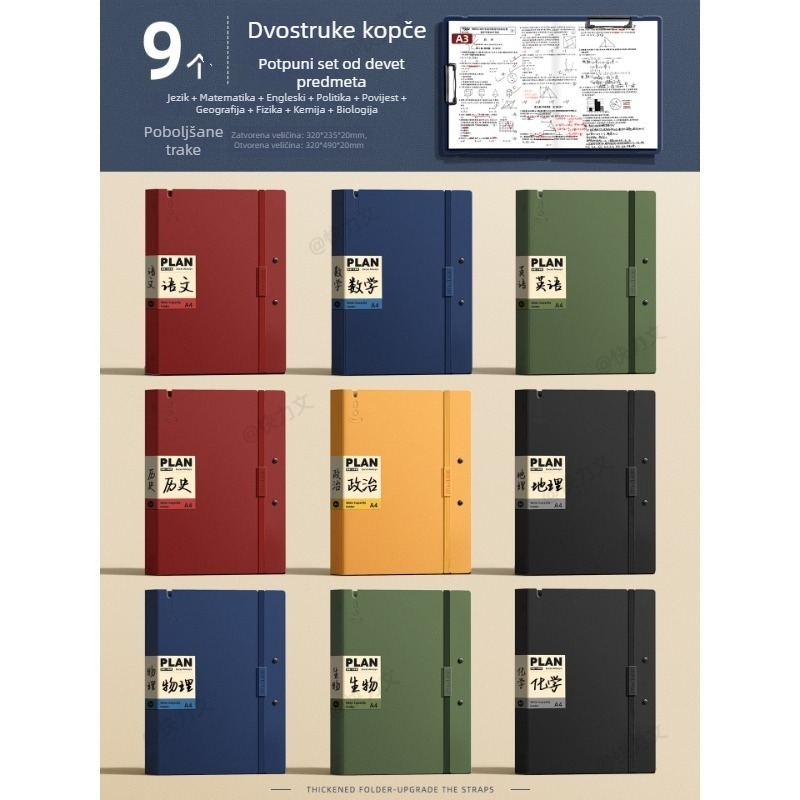Folder za ispite A3/A4 s prozirnim umetcima za umetke, dvostruki klip, PP materijal