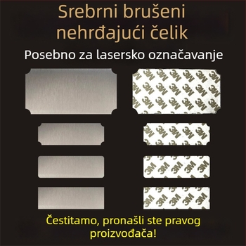 Prazna tablica za ime od nehrđajućeg čelika za lasersko graviranje, brušena završna površina; boje: zlatna, crni titan, srebrna; dimenzije 76,2 × 25,4 mm; 10 komada s ljepilom.