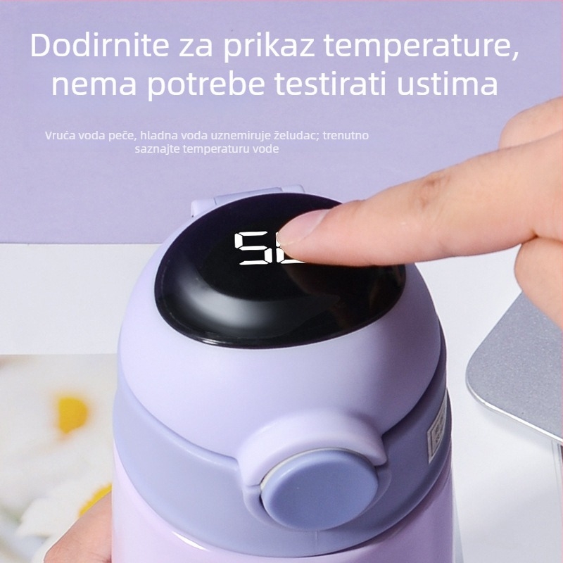 Dječji termos čaša od 304 nehrđajućeg čelika, karikatura dizajn, prijenosna čaša sa slamkom i vijčanim poklopcem