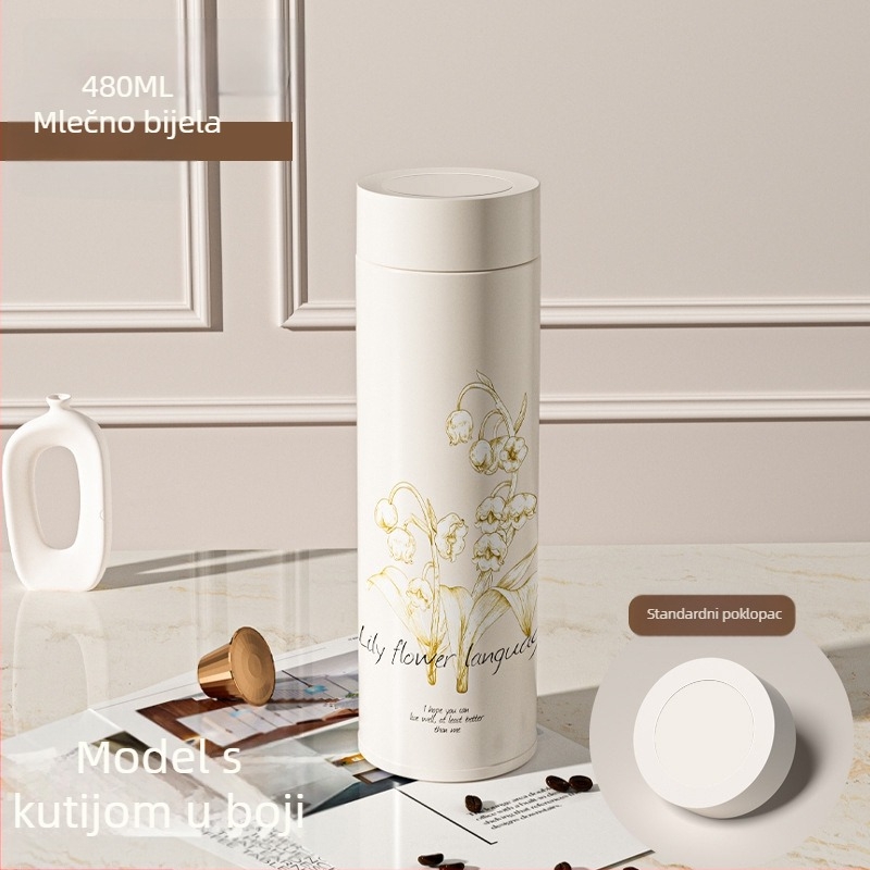 Izolirana čaša od 316 nehrđajućeg čelika s dizajnom Lily of the Valley, gravirano logo, prenosna