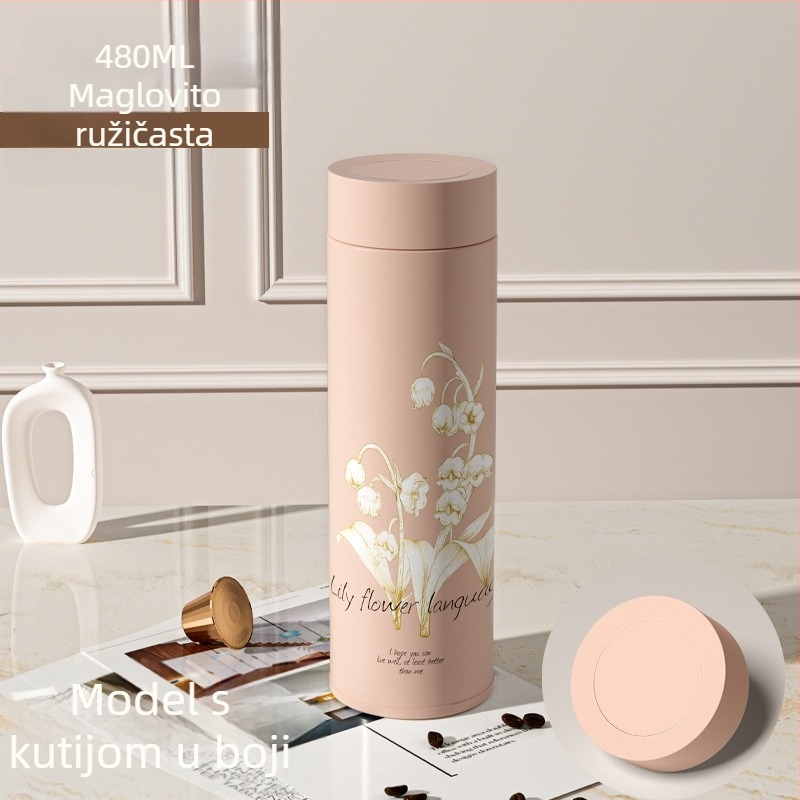 Izolirana čaša od 316 nehrđajućeg čelika s dizajnom Lily of the Valley, gravirano logo, prenosna