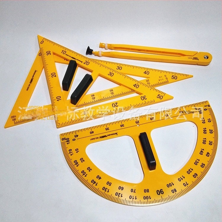 Magnetski nastavni geometrijski set: veliki trokutasti ravnalo, ravnalo, kružilo i kutomjer