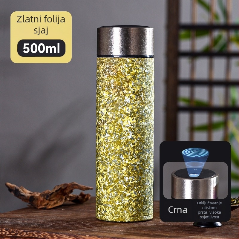 Šalica od titana s otključavanjem otiskom prsta, dvostruka izolacija, čajni infuzor, prijenosna ravna titanijska čaša