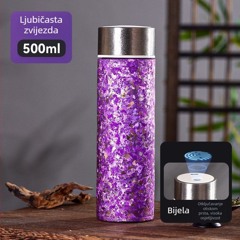 Šalica od titana s otključavanjem otiskom prsta, dvostruka izolacija, čajni infuzor, prijenosna ravna titanijska čaša