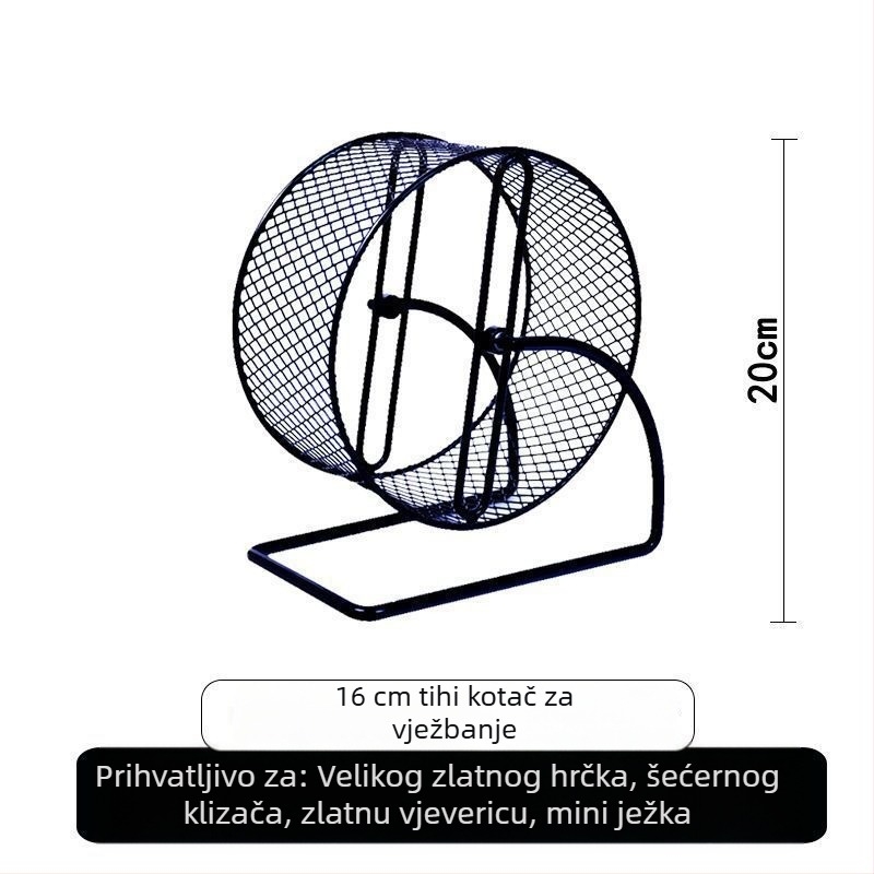 Tiho trkaći kotačić za hrčka sa metalnom potporom; plastična igračka za oštrenje noktiju za ježa i vjevericu