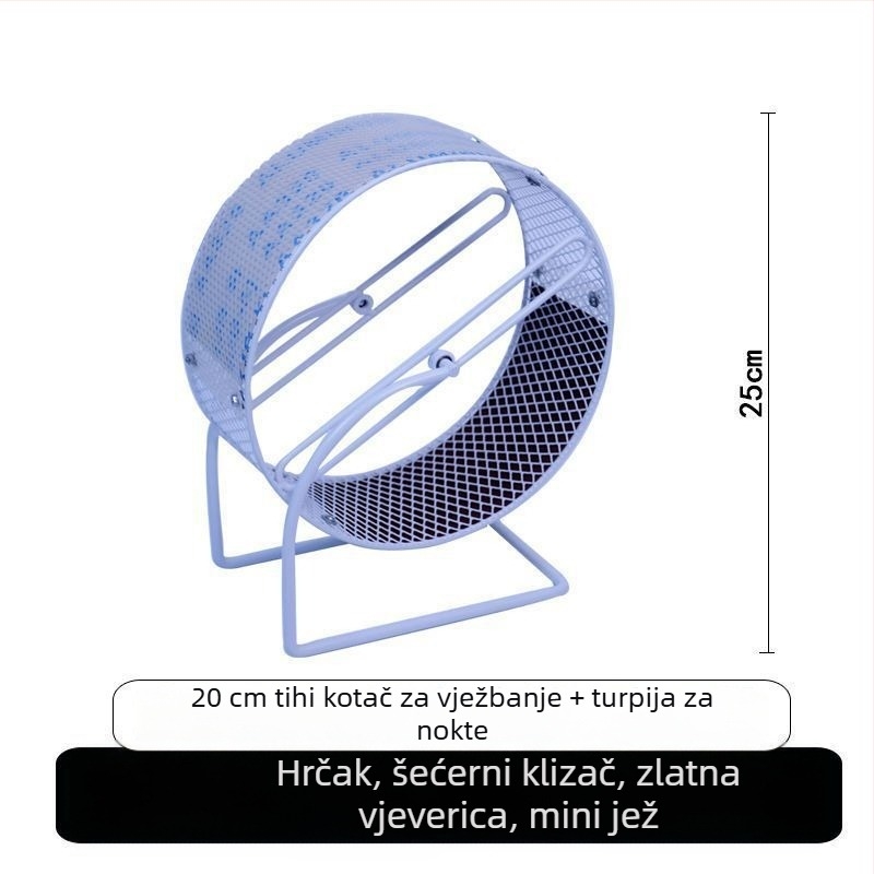 Tiho trkaći kotačić za hrčka sa metalnom potporom; plastična igračka za oštrenje noktiju za ježa i vjevericu