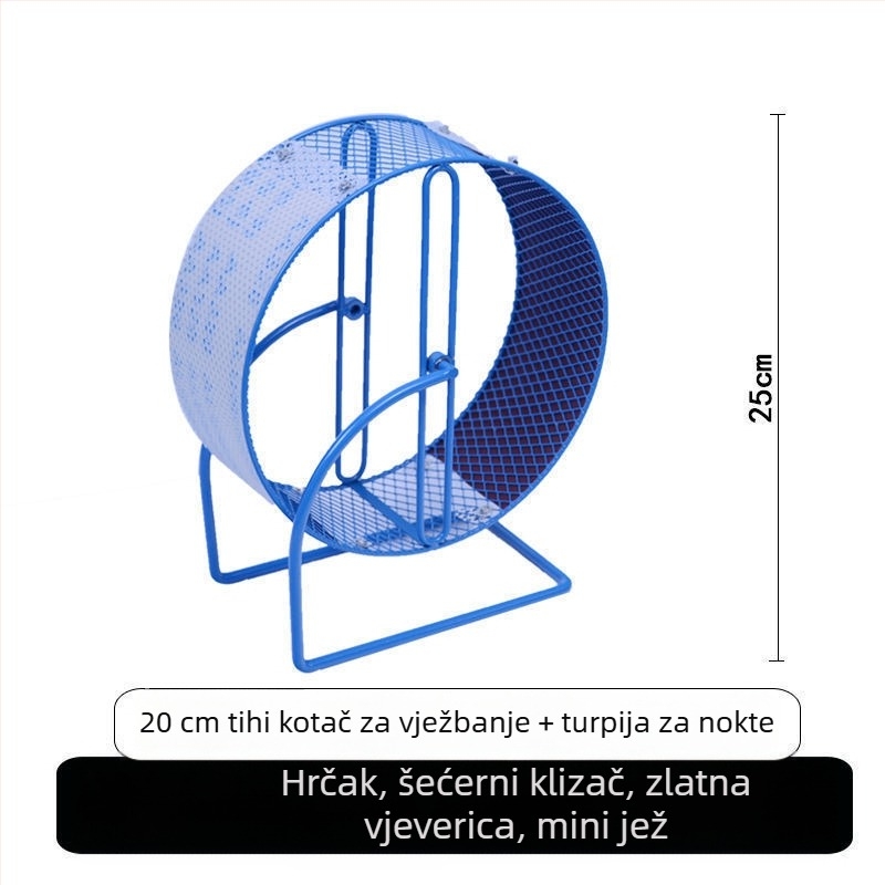 Tiho trkaći kotačić za hrčka sa metalnom potporom; plastična igračka za oštrenje noktiju za ježa i vjevericu