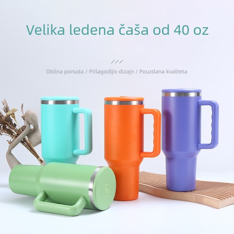 40oz vakuumska šalica s ručkom, velikog kapaciteta, prijenosna auto šalica sa slamkom