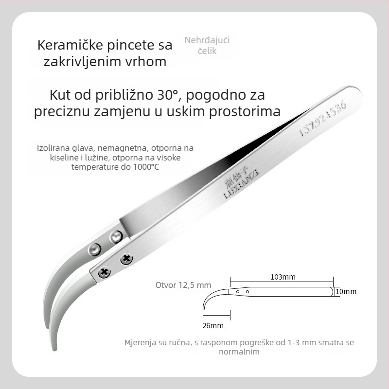 Pinze s izmjenjivim glavama od nehrđajućeg čelika, izolirane, keramičko-antistatike, nemagnetične, s savijenim vrhom, za održavanje mobilnih telefona, otporne na visoke temperature