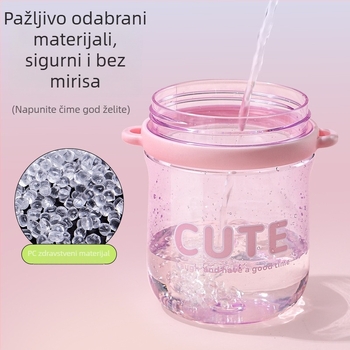 Minimalistička plastična čaša s dizajnom čaja od cvijeća, sa slamkom, prijenosna kompaktna čaša za vodu za studente i parove, influencer stil