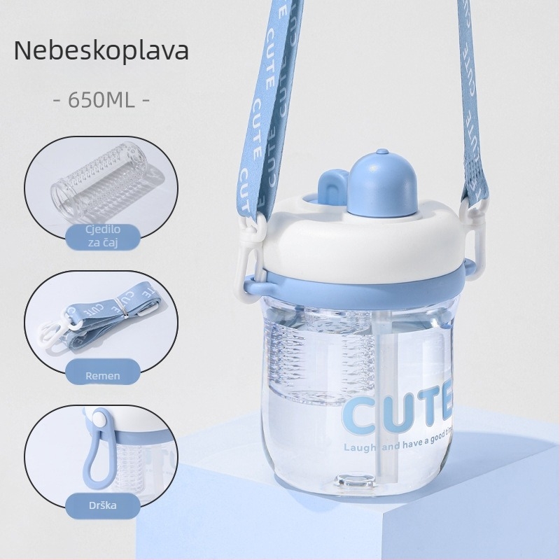 Minimalistička plastična čaša s dizajnom čaja od cvijeća, sa slamkom, prijenosna kompaktna čaša za vodu za studente i parove, influencer stil