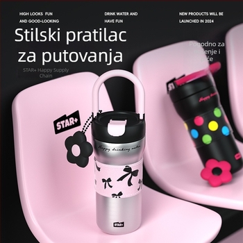 Ženski termos za kavu, vanjska 304 nehrđajuća čelična, unutarnja 316, izolacija 6–12 sati, prijenosan uz remen