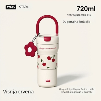 Ženski termos za kavu, vanjska 304 nehrđajuća čelična, unutarnja 316, izolacija 6–12 sati, prijenosan uz remen