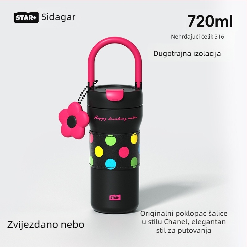 Ženski termos za kavu, vanjska 304 nehrđajuća čelična, unutarnja 316, izolacija 6–12 sati, prijenosan uz remen