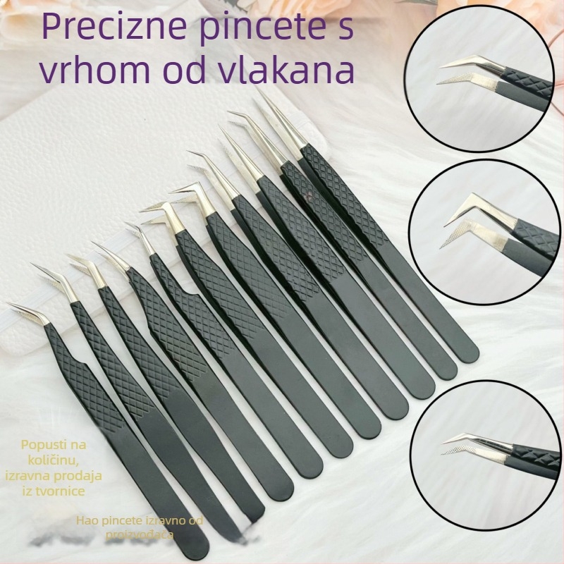 Precizne pincete od nehrđajućeg čelika s vlaknastim vrhom za obrve i trepavice