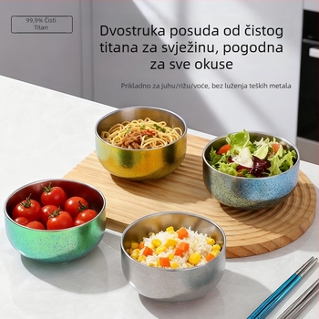 Miska od čistog titana, velika dvostruko slojevita debela zdjela za kućnu upotrebu i restoran, kampiranje na otvorenom