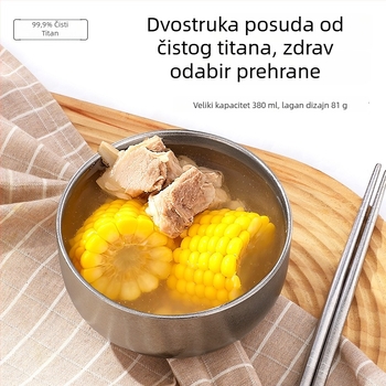 Miska od čistog titana, velika dvostruko slojevita debela zdjela za kućnu upotrebu i restoran, kampiranje na otvorenom