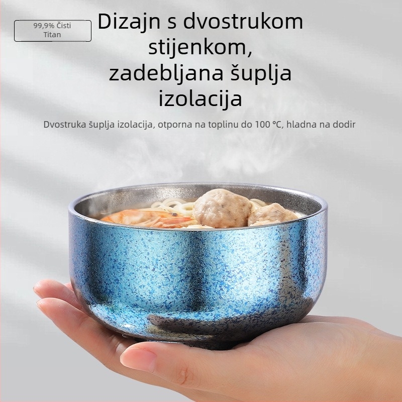 Miska od čistog titana, velika dvostruko slojevita debela zdjela za kućnu upotrebu i restoran, kampiranje na otvorenom