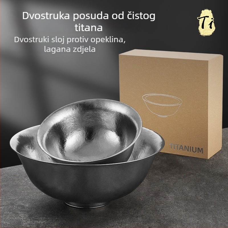 Miska od čistog titana, velika dvostruko slojevita debela zdjela za kućnu upotrebu i restoran, kampiranje na otvorenom