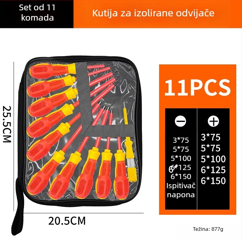 Izolirani odvijač za visokim naponom s magnetskim vrhom za električare — ravna i križna glava, visoko čvrst alatni čelik S2, silikon ručka