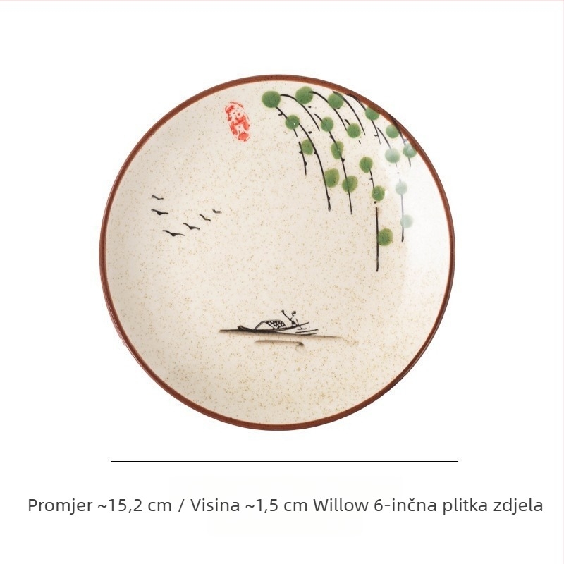 Keramička duboka ploča u japanskom stilu za kućnu upotrebu, okrugla, promjer 17–18 cm; pogodna za ribu, voće i suho voće