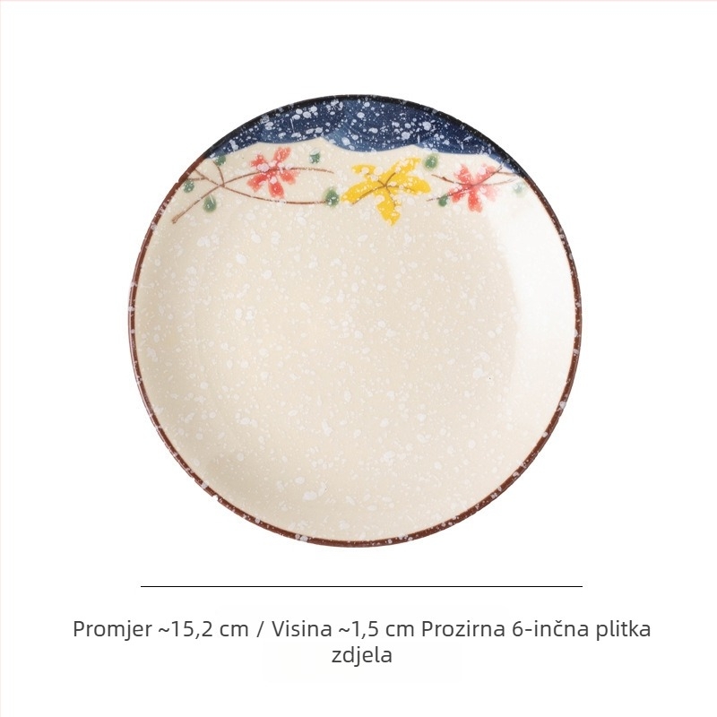 Keramička duboka ploča u japanskom stilu za kućnu upotrebu, okrugla, promjer 17–18 cm; pogodna za ribu, voće i suho voće