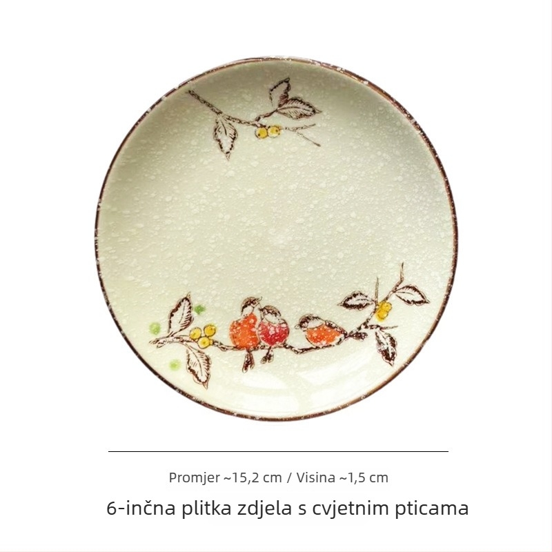 Keramička duboka ploča u japanskom stilu za kućnu upotrebu, okrugla, promjer 17–18 cm; pogodna za ribu, voće i suho voće