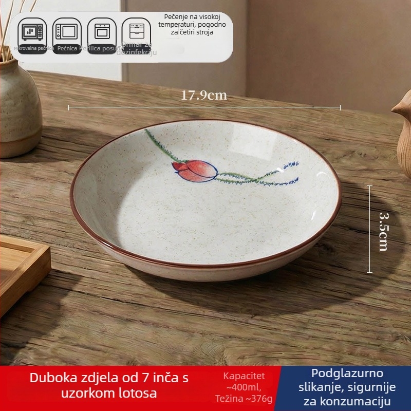 Keramička duboka ploča u japanskom stilu za kućnu upotrebu, okrugla, promjer 17–18 cm; pogodna za ribu, voće i suho voće