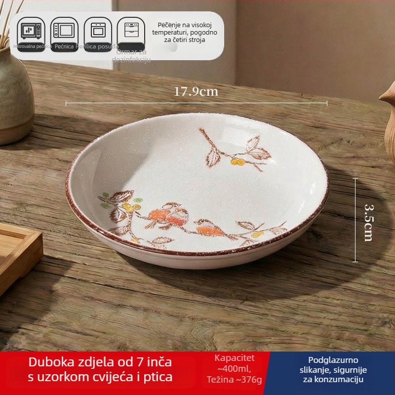 Keramička duboka ploča u japanskom stilu za kućnu upotrebu, okrugla, promjer 17–18 cm; pogodna za ribu, voće i suho voće
