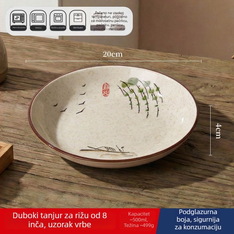 Keramička duboka ploča u japanskom stilu za kućnu upotrebu, okrugla, promjer 17–18 cm; pogodna za ribu, voće i suho voće