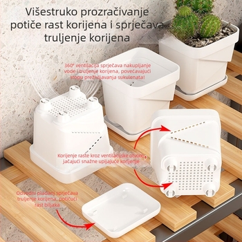 Plastična prozračna posuda za sukulente s debelim četvrtastim podmetačem, pogodna za stolni prostor ili ured, nordijski dizajn.