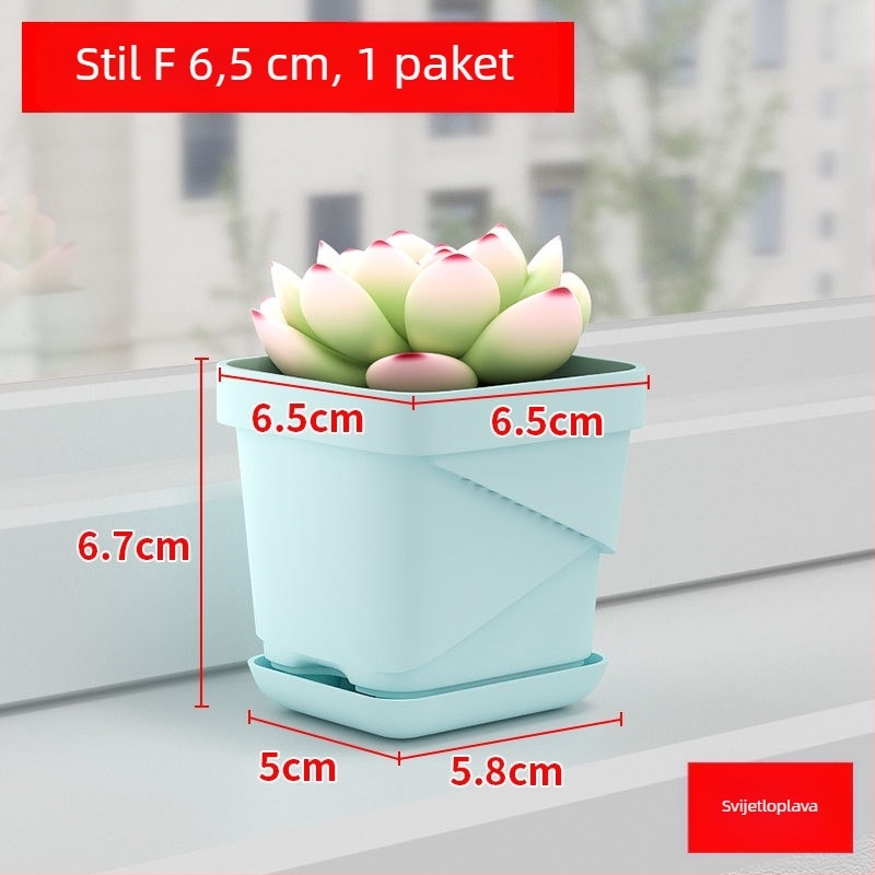 Plastična prozračna posuda za sukulente s debelim četvrtastim podmetačem, pogodna za stolni prostor ili ured, nordijski dizajn.