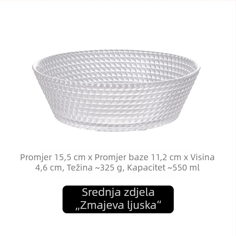 Stakleni tanjur za voće i grickalice u nordijskom stilu, zdjela s motivom zmajih ljuskica, moderna prozirna