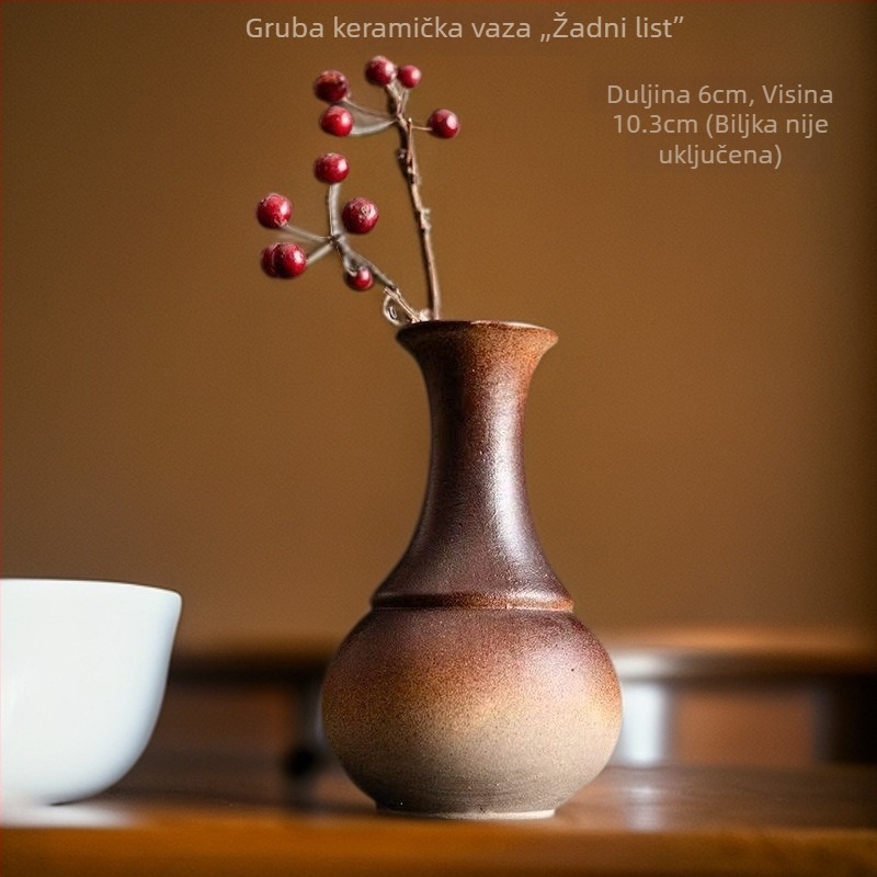 Keramička vaza od kamenine sa širokim otvorom, zen stil, kineski retro, stolni dekor za hidroponske aranžmane