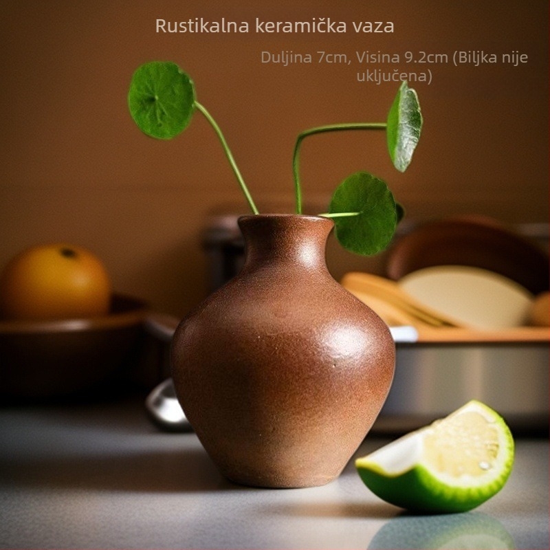 Keramička vaza od kamenine sa širokim otvorom, zen stil, kineski retro, stolni dekor za hidroponske aranžmane