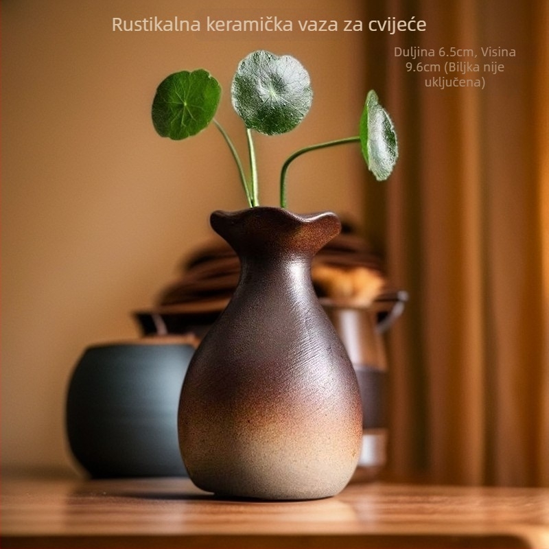Keramička vaza od kamenine sa širokim otvorom, zen stil, kineski retro, stolni dekor za hidroponske aranžmane