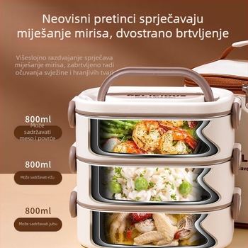 Višeslojna izolirana kutija za ručak za uredske djelatnike, pogodna za mikrovalnu, s velikim kapacitetom i pretincom za rižu