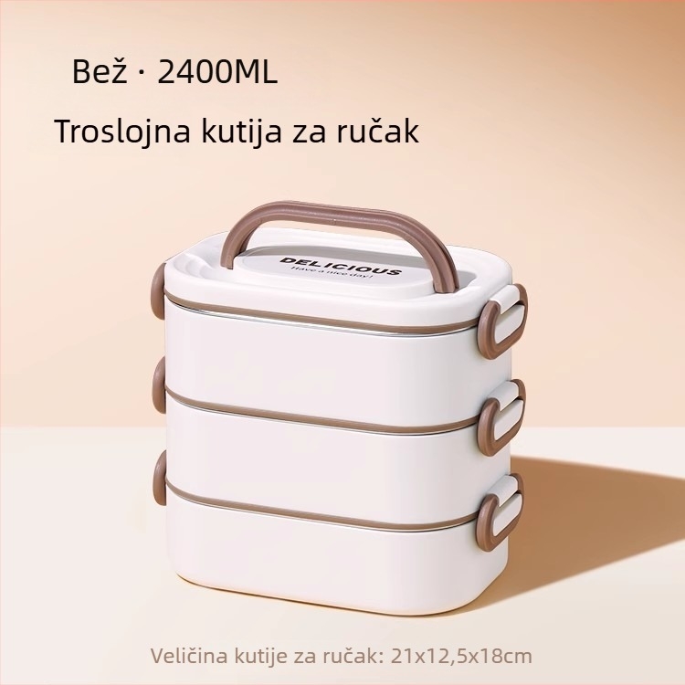 Višeslojna izolirana kutija za ručak za uredske djelatnike, pogodna za mikrovalnu, s velikim kapacitetom i pretincom za rižu