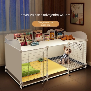 Luksuzni kavez za pse u stilu vile za male pse s prostranim unutarnjim prostorom, ugrađenom toaletom i odvojenom kućicom za psa