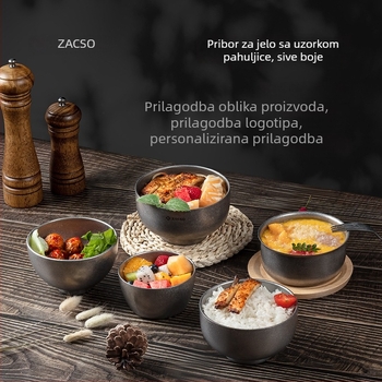 Industrijsko retro posuđe za stol: vanjska nehrđajuća dvostruko slojevita zdjela za rezance, snežno siva boja, korejskog stila.