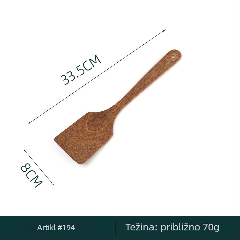 Komplet set drvenih kuhinjskih spatula: špatula za prženje, žlica za rižu i ostale spatule
