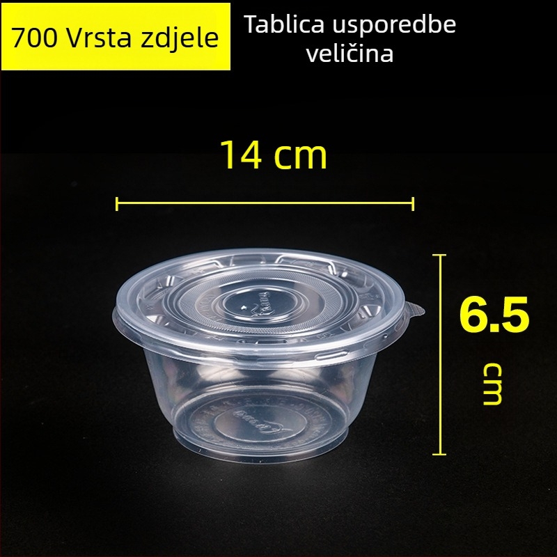 Jednokratna plastična okrugla zdjela za juhu s poklopcem, mikrovalno sigurna, pogodna za tjesteninu, dostavu, restorane i kućne obroke.