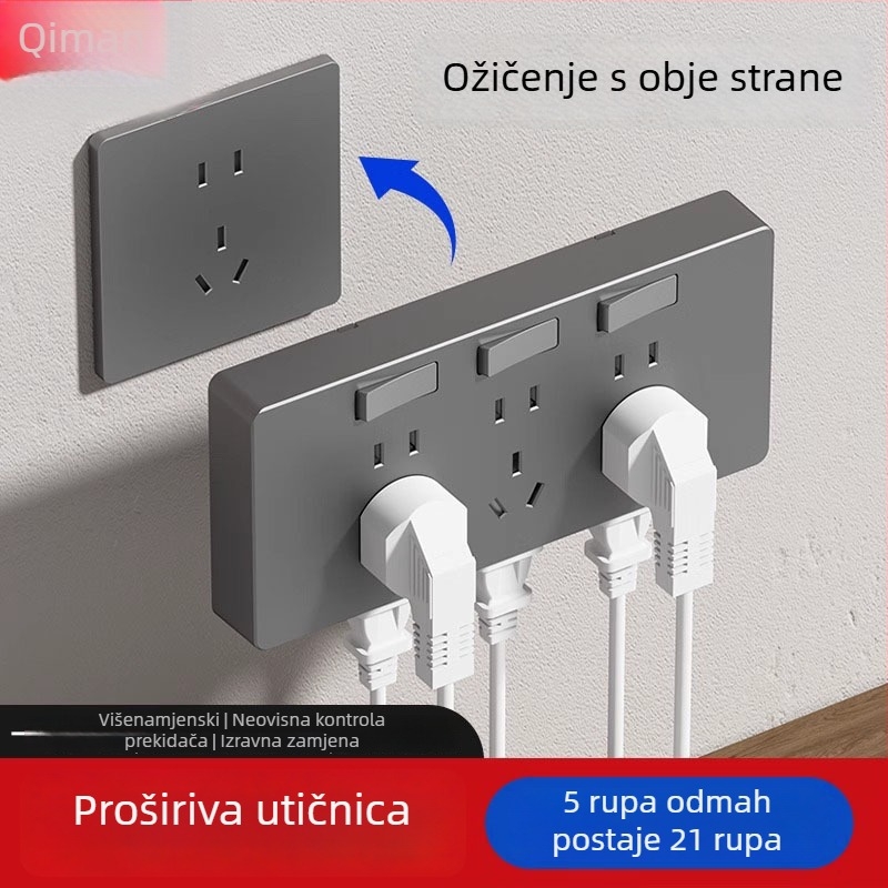 86-tipni višefunkcionalni zidni produžni utikač s pretvaračem i više utičnica