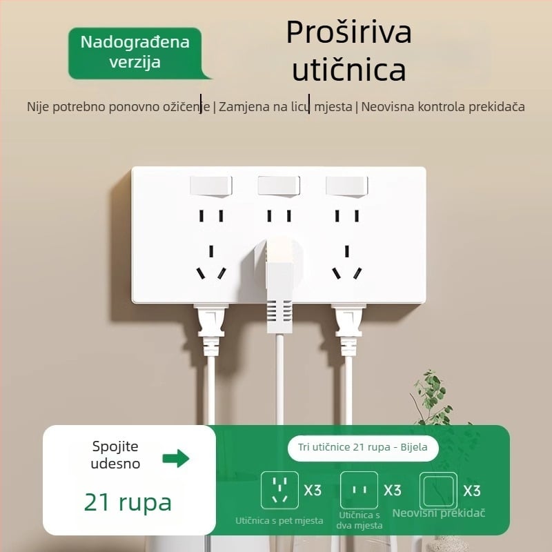 86-tipni višefunkcionalni zidni produžni utikač s pretvaračem i više utičnica