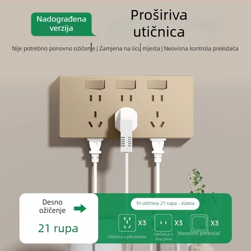 86-tipni višefunkcionalni zidni produžni utikač s pretvaračem i više utičnica