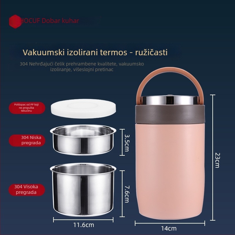 Termoizolirana kutija za obrok od 304 nehrđajućeg čelika, okrugla, za učenike i uredske radnike, prehrambene klase