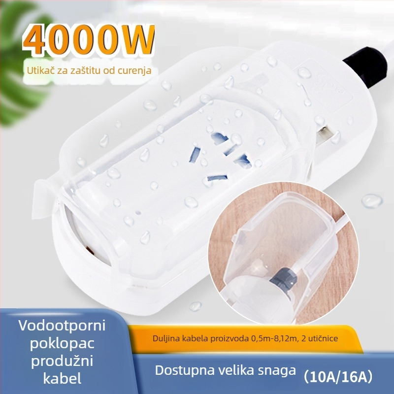 5‑portna vodootporna kupaonska utičnica s zaštitom od propuštanja, za grijač vode i slavinu, pogodna za pametnu WC